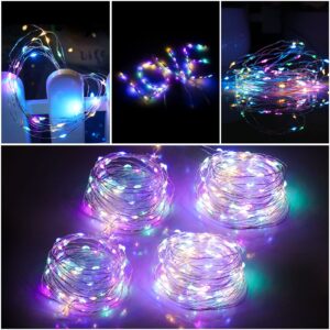 Mandiq 4 Pack Fairy Lights Battery Operated, String Lights 10ft 30 LEDs, Flashing and Constant Light Mode, Silver Wire Mini Lights for Festival, Christmas Decoration, Multicolor…