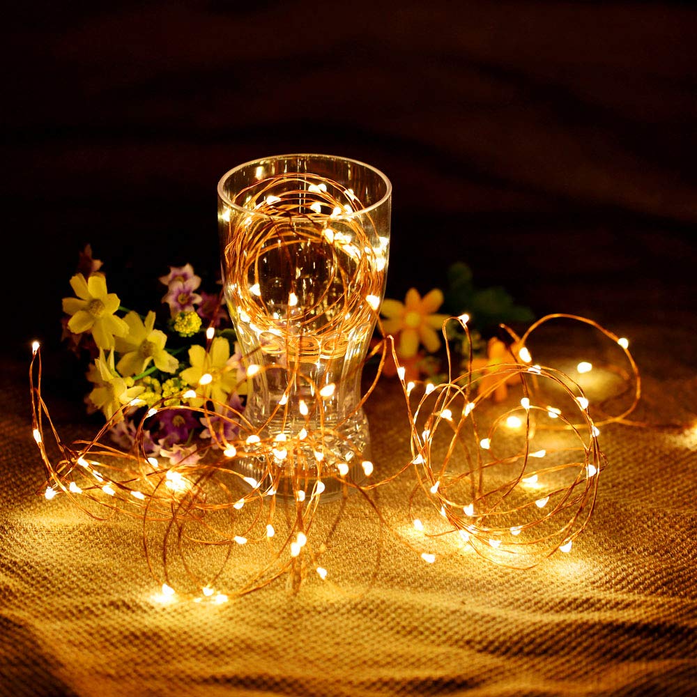 Mikasol Fairy Lights Battery Operated, 1 Pack Mini 3*AAA Battery Powered Copper Wire Led Starry String Lights Firefly Lights for Bedroom, Christmas, Parties, Decoration (5m/16ft Warm White)