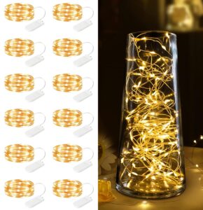 minetom 12 pack fairy lights battery operated -7ft 20 led silver wire string lights waterproof mini firefly lights for bedroom, wedding, mason jars, diy, crafts, christmas garlands, party decor