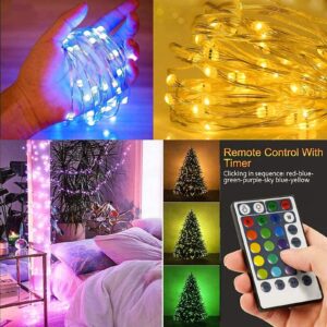 Fairy String Lights Battery Operated-33 FT 100 LED 16 Colors Changing Sliver Wire Lights, Larger RGB Bulb Super Bright Lights with Remote Control for Christmas Bedroom Party Outdoor Decoration