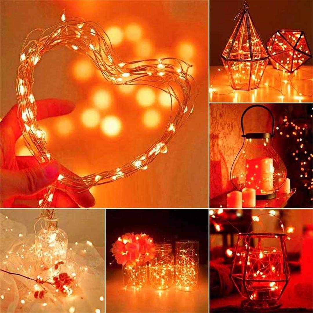 yongzhenlite Set of 2 Battery Operated Mini Led Fairy Light Indoor String Light with Timer 6 Hours on/18 Hours Off for Christmas Party Decoration,30 LED,10 Feet Silver Wire (Orange Color)