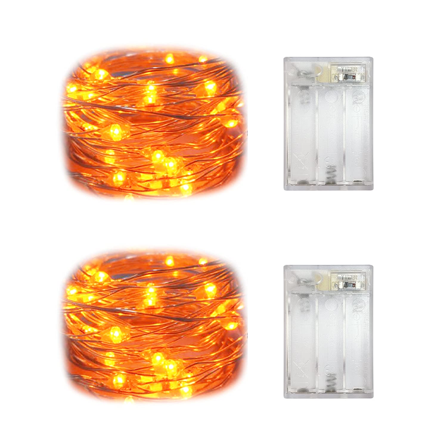 yongzhenlite Set of 2 Battery Operated Mini Led Fairy Light Indoor String Light with Timer 6 Hours on/18 Hours Off for Christmas Party Decoration,30 LED,10 Feet Silver Wire (Orange Color)