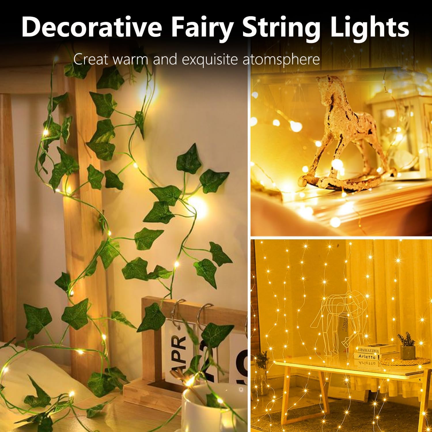 Tasodin led Fairy Lights Waterproof 16.4ft String Lights Battery Operated for Wedding, Home, Garden, Party, Christmas Decoration (1pc, Warm White 1pc)