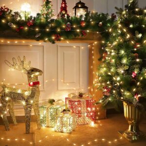 TURNMEON [ 5 Pack & Timer ] 500 LED 165 Ft Fairy Lights Decorations Copper Wire String Lights Battery Powered Christmas Tree Lights for Bedroom Wedding Indoor Outdoor Home Decor, 100 LED 33 Ft Each