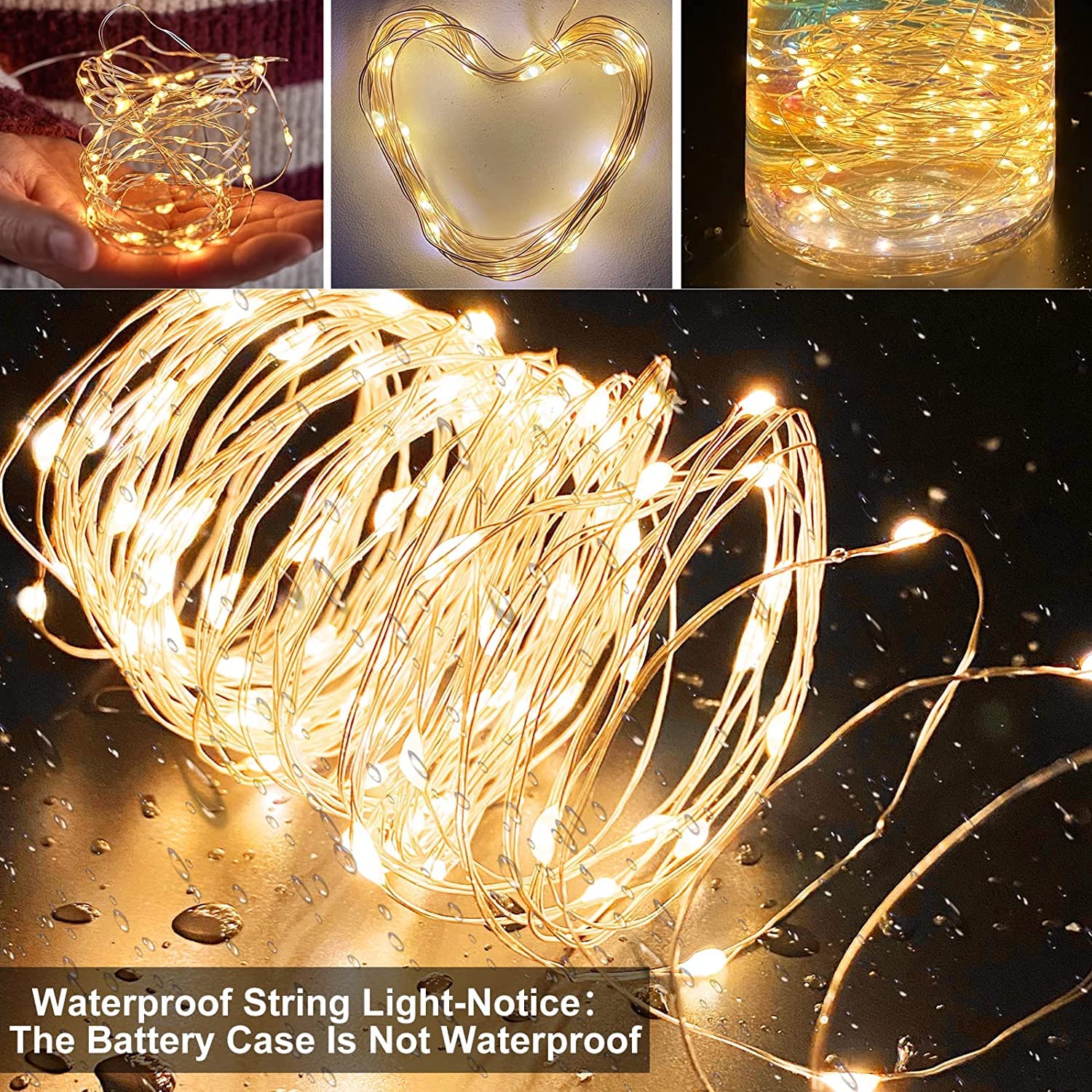 TURNMEON [ 5 Pack & Timer ] 500 LED 165 Ft Fairy Lights Decorations Copper Wire String Lights Battery Powered Christmas Tree Lights for Bedroom Wedding Indoor Outdoor Home Decor, 100 LED 33 Ft Each