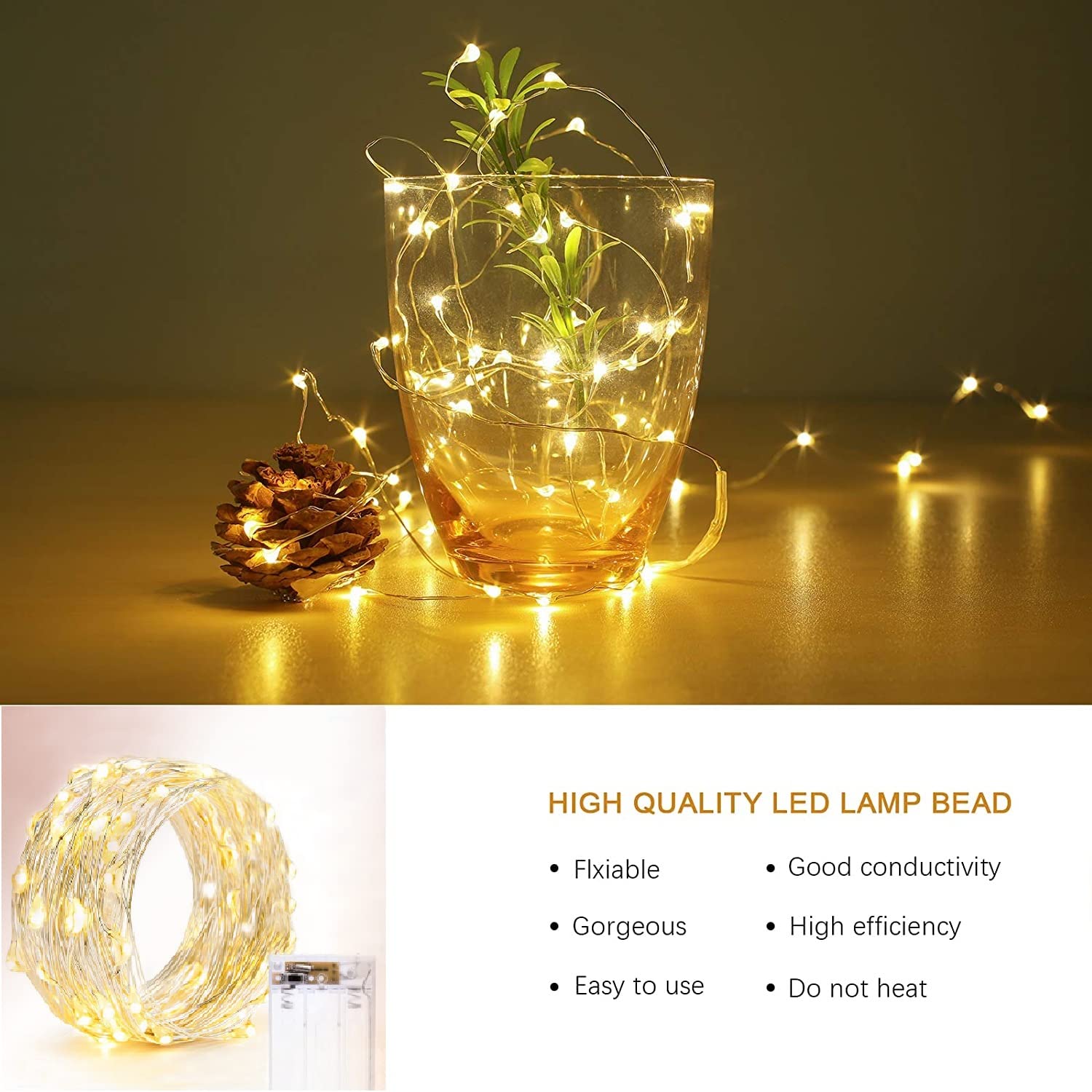 Highill LED Fairy Lights Battery Operated with Timer 50LEDs String Lights Copper Wire Light Waterproof for Christmas Tree Decoration Outdoor Garden Decor Indoor Wedding Party Bedroom Decorations