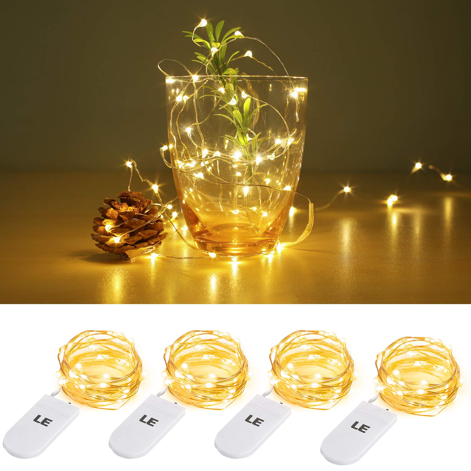 Lighting EVER Fairy Lights Battery Operated 20 LED Mini String Lights, Waterproof Small Pixie Lights for Mason Jars, Crafts, DIY Decorations, Wedding Party Centerpieces, Bedroom Christmas Décor