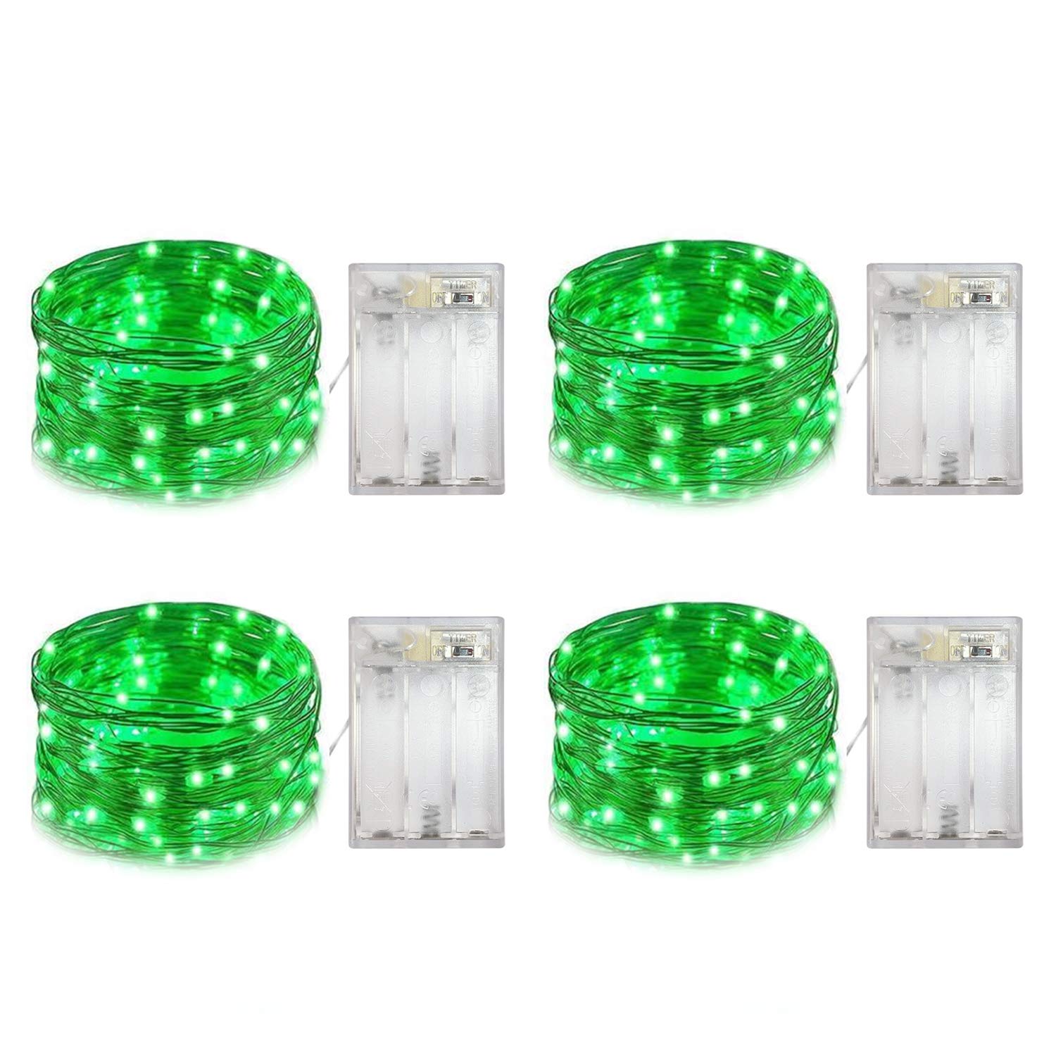 yongzhenlite 4 Pack Battery Operated Fairy Lights with Timer, Led Mini Lights for Christmas and Halloween Lighting Decoration, 6 Hours ON/18 Hours Off,30 Count LEDs,10 Feet (Green)