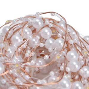 HERCHR Pearl Beads String Lights, 2Pcs 10m / 32.8ft Battery Operated Fairy Lights Pearl Fairy String Lights Warm White Copper Wire Lights for Indoor Outdoor