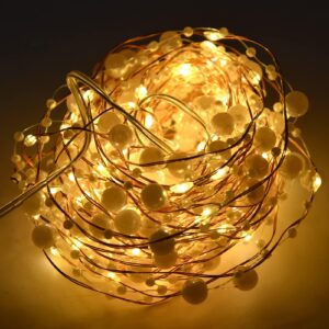 HERCHR Pearl Beads String Lights, 2Pcs 10m / 32.8ft Battery Operated Fairy Lights Pearl Fairy String Lights Warm White Copper Wire Lights for Indoor Outdoor