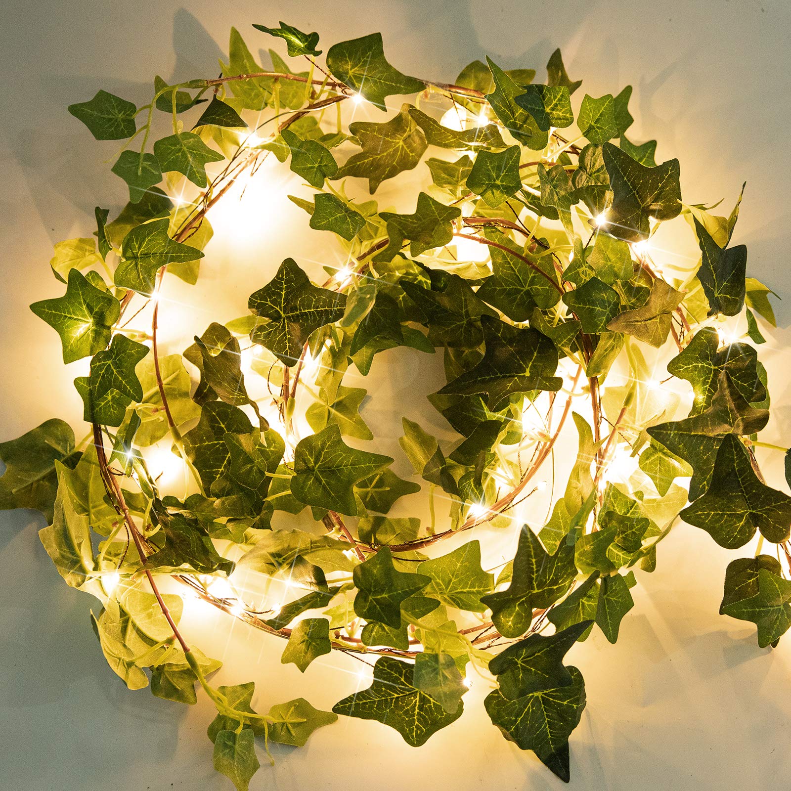 Minetom 2 Pack 6 Ft. Ivy String Lights - Battery Operated 72 LED Artificial Ivy Lights, Warm White Bedroom Vines Lights for Wall Room Window Wedding Indoor Party Festival Decor