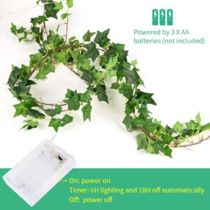 Minetom 2 Pack 6 Ft. Ivy String Lights - Battery Operated 72 LED Artificial Ivy Lights, Warm White Bedroom Vines Lights for Wall Room Window Wedding Indoor Party Festival Decor