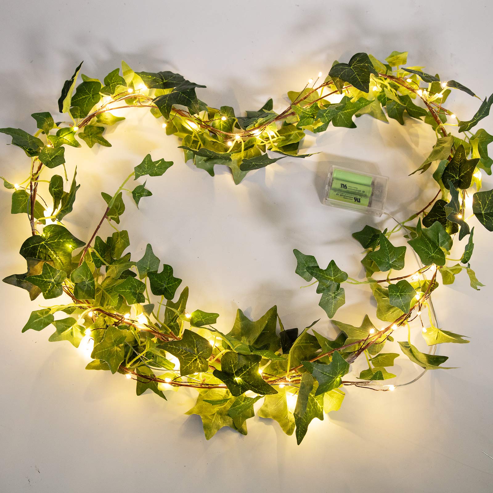 Minetom 2 Pack 6 Ft. Ivy String Lights - Battery Operated 72 LED Artificial Ivy Lights, Warm White Bedroom Vines Lights for Wall Room Window Wedding Indoor Party Festival Decor