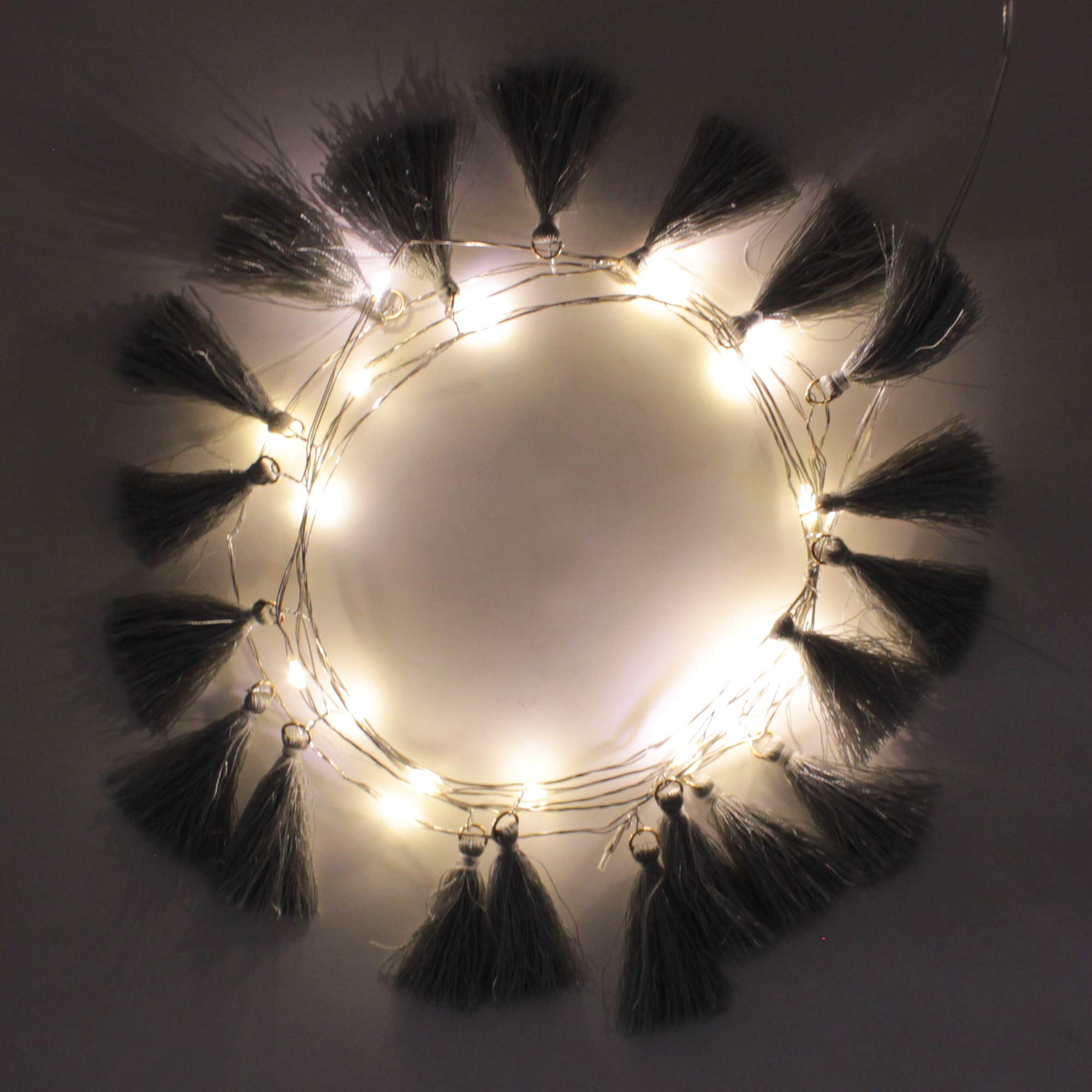 Perfect Holiday 20 LED Large Tassel Fairy Strinng Lights with Silver Copper Wire - Battery Operated - Warm White