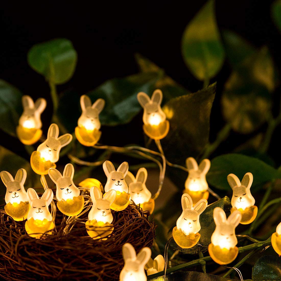 EONLYX Easter Decoration Lights, 10ft 30 LEDs Rabbit Bunny Easter Copper Wire Lights String Battery-Operated Fairy Lights for Bedroom,Wedding