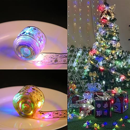 Christmas Ribbon String Lights,9.84ft LED Christmas Tree Ribbon Fairy Lights,Christmas Decorations Battery Operated Copper Ribbon Bows Cute for Party Weddings New Year Indoor Outdoor Xmas Decor