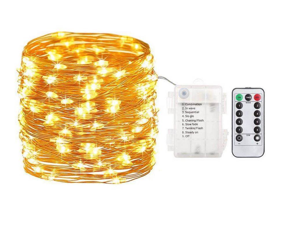 Yeaheo LED String Lights, Fairy Lights 50LED 16.4FT,Copper Wire Fariy Lights,with Battery Operated Waterproof 8 Modes Remote Control,for Bedroom,Wedding,Party,Room Decor (Warm White 16.4FT 50LEDS)