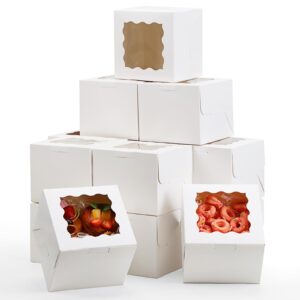 moretoes 15pcs bakery boxes, 6x6x5in small cake boxes cookie boxes with window, white cupcake boxes treat boxes for dessert pastries