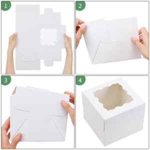 Moretoes 15pcs Bakery Boxes, 6x6x5in Small Cake Boxes Cookie Boxes with Window, White Cupcake Boxes Treat Boxes for Dessert Pastries