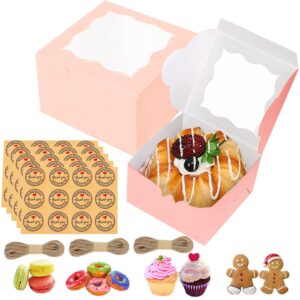 GUIFIER 50 Pack Small Bakery Boxes 4x4x2.5 Inches, Mini Cake Boxes Paper Cookie Boxes, 4 inch Desserts Boxes, Party Favor Boxes for Pastries, Cupcakes, Donuts, Chocolate, Strawberries, Candy (Pink)