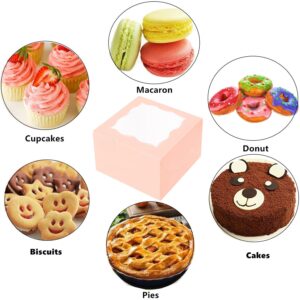 GUIFIER 50 Pack Small Bakery Boxes 4x4x2.5 Inches, Mini Cake Boxes Paper Cookie Boxes, 4 inch Desserts Boxes, Party Favor Boxes for Pastries, Cupcakes, Donuts, Chocolate, Strawberries, Candy (Pink)