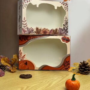 Thanksgiving Bakery Boxes with Window 9x6x2.5 inches Pastry Boxes Mini Cookie Boxes for Festival Bakerys Thick & Sturdy （24 Packs）