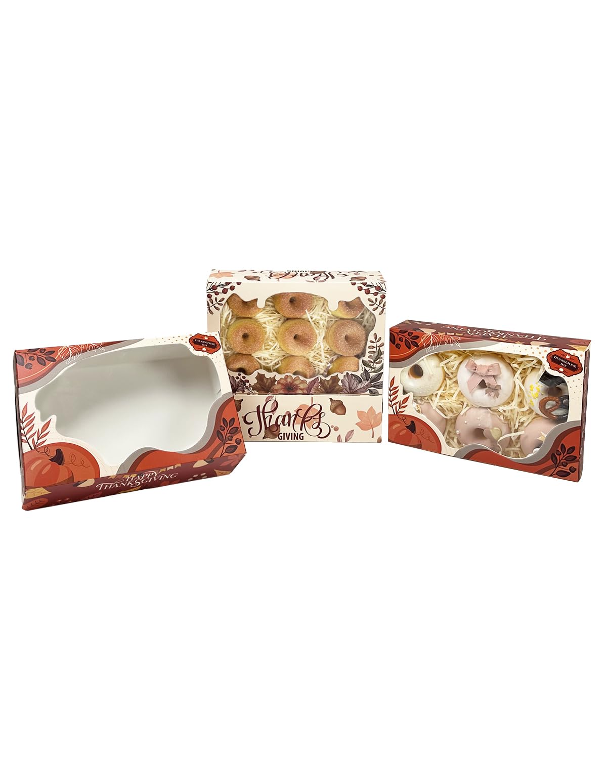 Thanksgiving Bakery Boxes with Window 9x6x2.5 inches Pastry Boxes Mini Cookie Boxes for Festival Bakerys Thick & Sturdy （24 Packs）