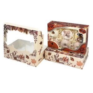 Thanksgiving Bakery Boxes with Window 9x6x2.5 inches Pastry Boxes Mini Cookie Boxes for Festival Bakerys Thick & Sturdy （24 Packs）