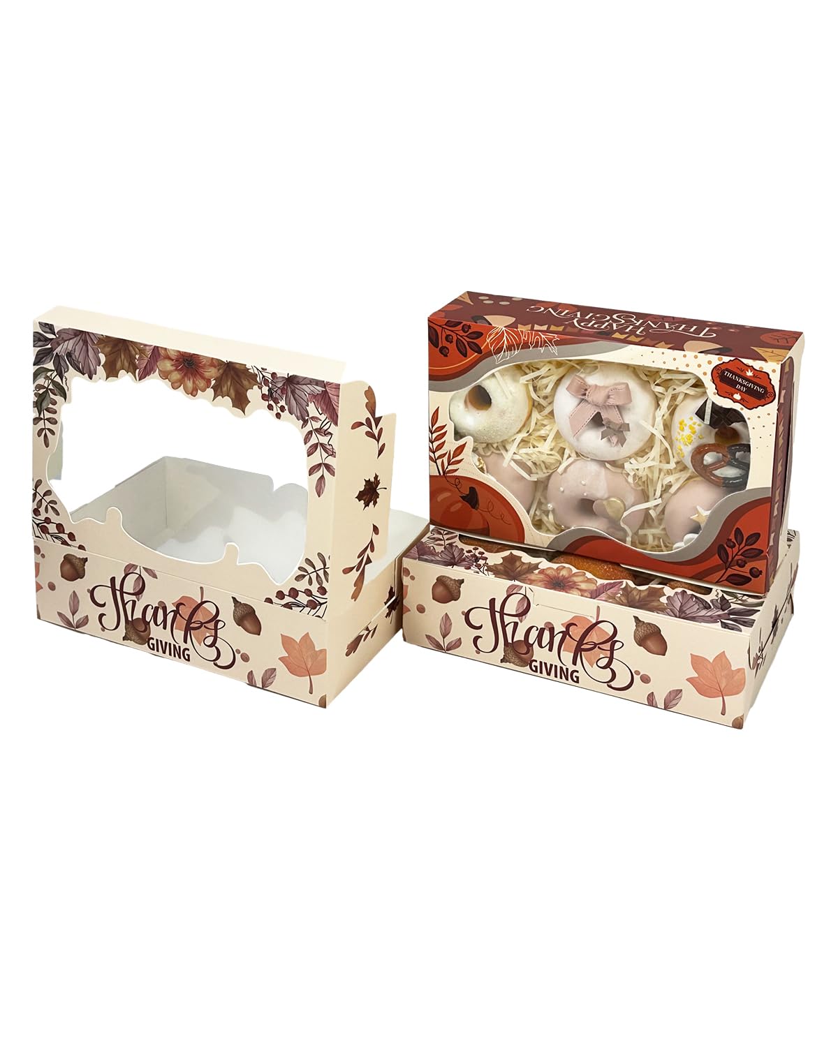 Thanksgiving Bakery Boxes with Window 9x6x2.5 inches Pastry Boxes Mini Cookie Boxes for Festival Bakerys Thick & Sturdy （24 Packs）