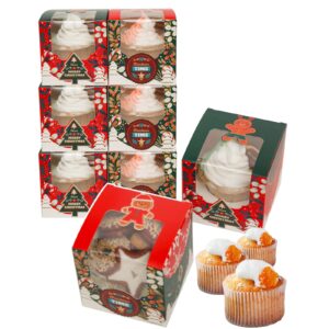 qiqee christmas 100pcs auto-pop up mini cupcake boxes individual 2.5" x 2.5" x 2.5" single cupcake carrier container for christmas（mini size）