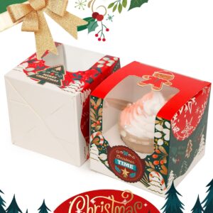 qiqee Christmas 100pcs Auto-Pop Up Mini Cupcake Boxes Individual 2.5" x 2.5" x 2.5" Single Cupcake Carrier Container for Christmas（Mini Size）