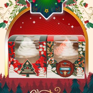 qiqee Christmas 100pcs Auto-Pop Up Mini Cupcake Boxes Individual 2.5" x 2.5" x 2.5" Single Cupcake Carrier Container for Christmas（Mini Size）