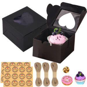 gbateri 50 pack small bakery boxes with window 4x4x2.5 inch - mini cake boxes- 4 inch cookie boxes - pastry boxes - small treat boxes - dessert boxes for cupcakes donuts strawberries muffins (black)