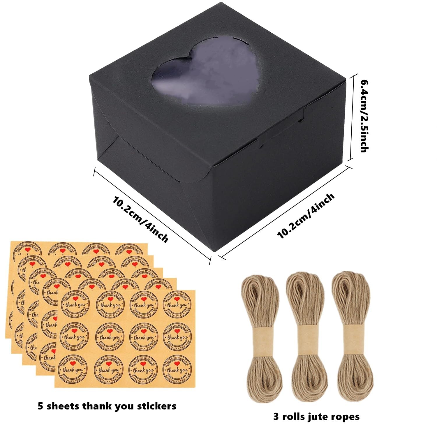 Gbateri 50 Pack Small Bakery Boxes with Window 4x4x2.5 Inch - Mini Cake Boxes- 4 Inch Cookie Boxes - Pastry Boxes - Small Treat Boxes - Dessert Boxes for Cupcakes Donuts Strawberries Muffins (Black)