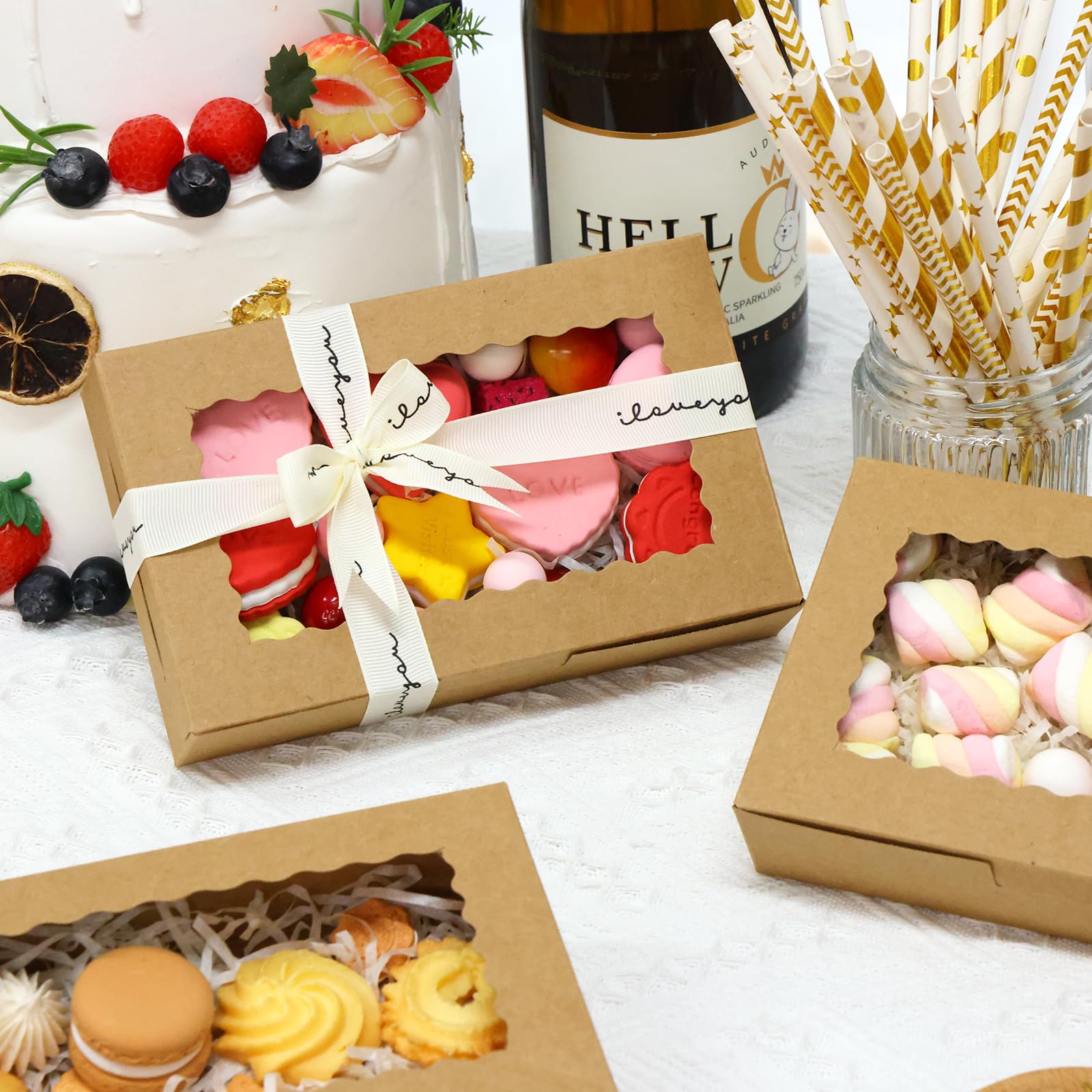 Moretoes 20pcs Cookie Boxes, 7x4.3x1.5in Small Treats Boxes, Mini Cake Boxes for Macaron Chocolate Truffle Dessert Pastry