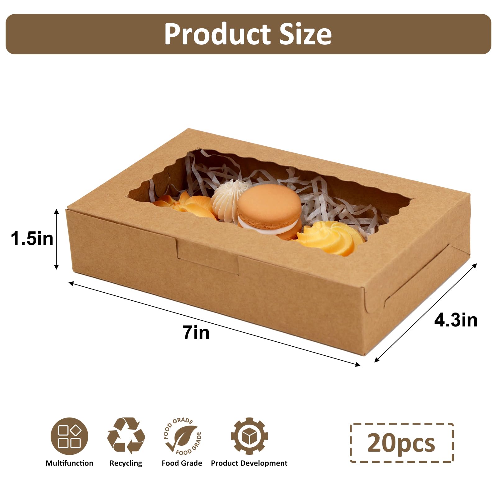 Moretoes 20pcs Cookie Boxes, 7x4.3x1.5in Small Treats Boxes, Mini Cake Boxes for Macaron Chocolate Truffle Dessert Pastry