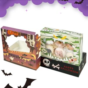 Halloween Bakery Boxes with Window 9x6x2.5 inches Pastry Boxes Mini Cookie Boxes for Festival Bakerys Thick & Sturdy （24 Packs）