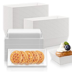 cmkura 50 pack white 4.7" rectangular disposable paper charcuterie boxes food containers bakery boxes for cake, cookies, sandwich (small size)