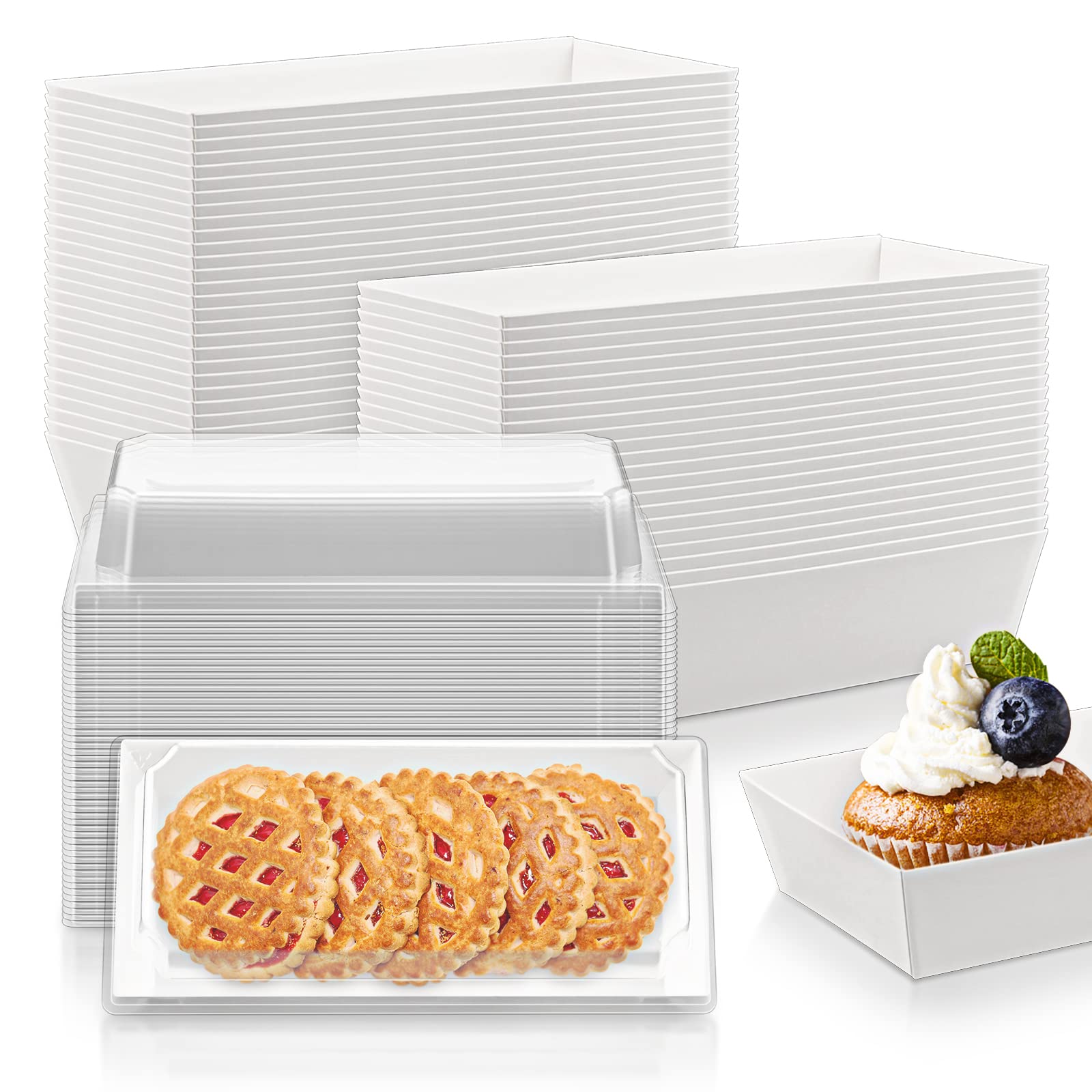 Cmkura 50 Pack White 4.7" Rectangular Disposable Paper Charcuterie Boxes Food Containers Bakery Boxes for Cake, Cookies, Sandwich (Small Size)