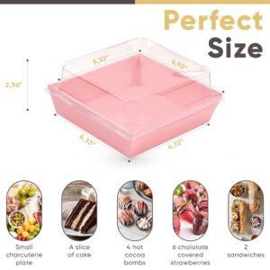 Leafiew 50 Pack Bakery Boxes - Small Dessert Boxes To Go - 5 Inch Paper Mini Cake Boxes, Clear Treat Boxes, Disposable Cookie Cake Slice Containers for Charcuterie, Strawberries, Baked Goods (Pink)