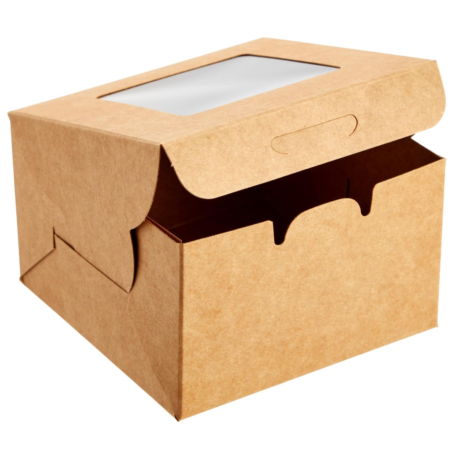 Juvale 25-Pack Mini Cake Boxes with Window - Individual Cupcake Packaging Containers for Bundt Cakes, Cookies, Baked Goods, Donut, Pie (Kraft Paper Material, 4x4x2.5 In)