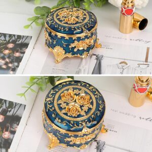 Hipiwe Antique Metal Jewelry Box Ring Earring Treasure Chest Case Small Trinket Box Round Jewelry Display Box Necklace Organizer Wedding Birthday Gift Home Decor, 3x3x2.4 inch