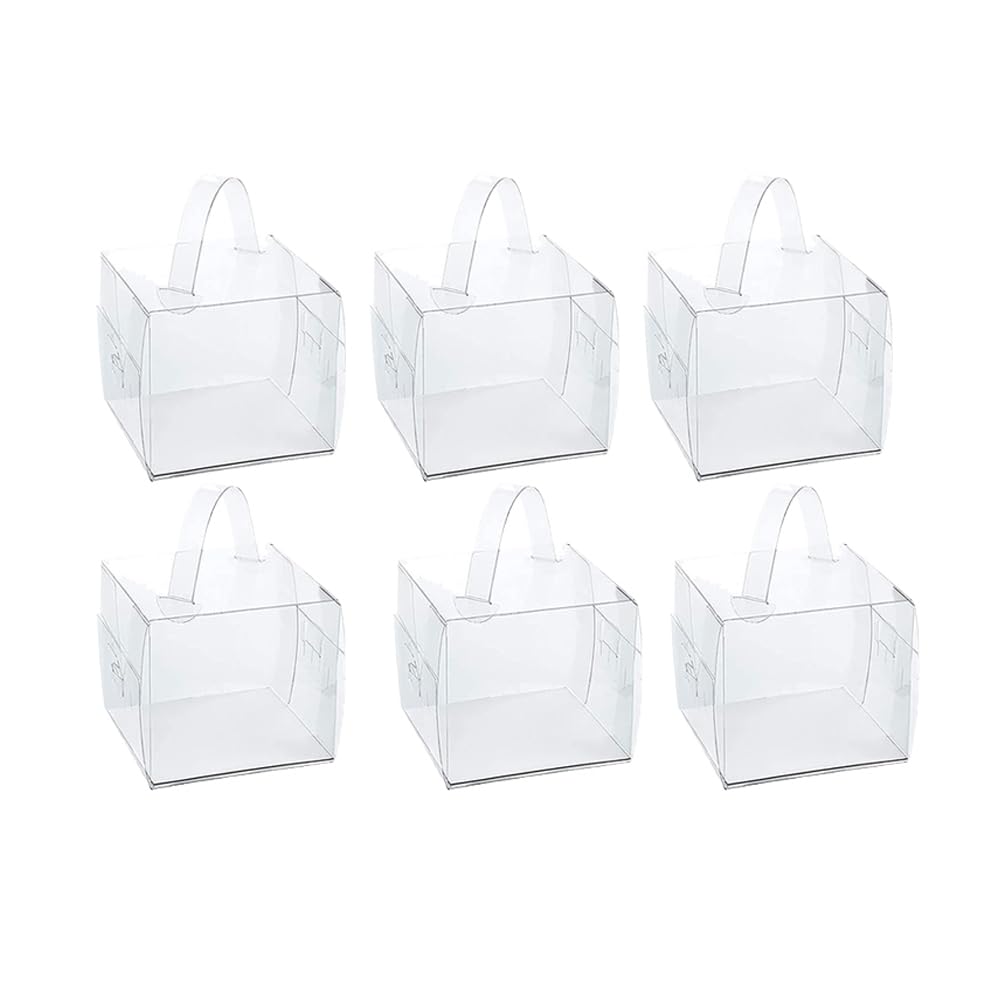 Steedna Clear Cake Box with Handles & Cake Boards 6 Set Mini Cake Containers Small Cake Boxes Cup Cake Holders for Cupcakes, Donuts, Baked Goods (5 inch 5.9“ × 5.9“ × 5.1“)