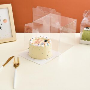 Steedna Clear Cake Box with Handles & Cake Boards 6 Set Mini Cake Containers Small Cake Boxes Cup Cake Holders for Cupcakes, Donuts, Baked Goods (5 inch 5.9“ × 5.9“ × 5.1“)