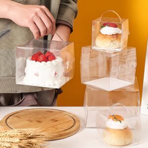 Steedna Clear Cake Box with Handles & Cake Boards 6 Set Mini Cake Containers Small Cake Boxes Cup Cake Holders for Cupcakes, Donuts, Baked Goods (5 inch 5.9“ × 5.9“ × 5.1“)