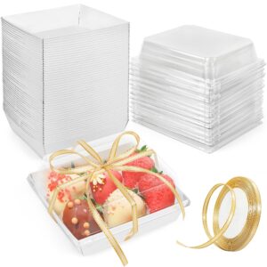 lotfancy paper charcuterie boxes with clear lids, 50 pack, 5 inch square disposable to go food containers, white bakery boxes for sandwiches, fruit, strawberries, sushi, mini cakes, cookies