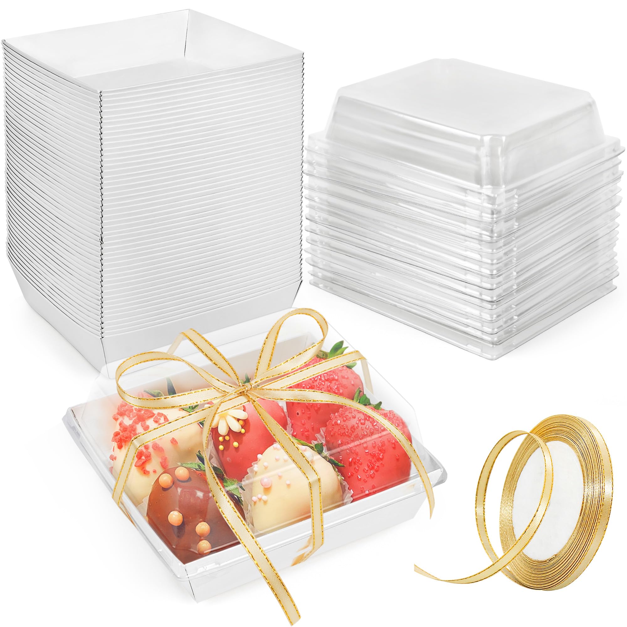 LotFancy Paper Charcuterie Boxes with Clear Lids, 50 Pack, 5 Inch Square Disposable To Go Food Containers, White Bakery Boxes for Sandwiches, Fruit, Strawberries, Sushi, Mini Cakes, Cookies