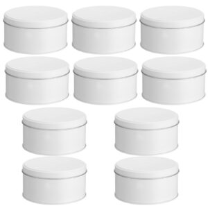 Hicarer 10 Pack Pure White Cookie Tins with Lids Round Mini Cake Christmas Gift Tin Metal Empty Tin Cookies Container Tin Cans with Lids for Cakes Tinplate Box for Storing Snack Chocolate Baking