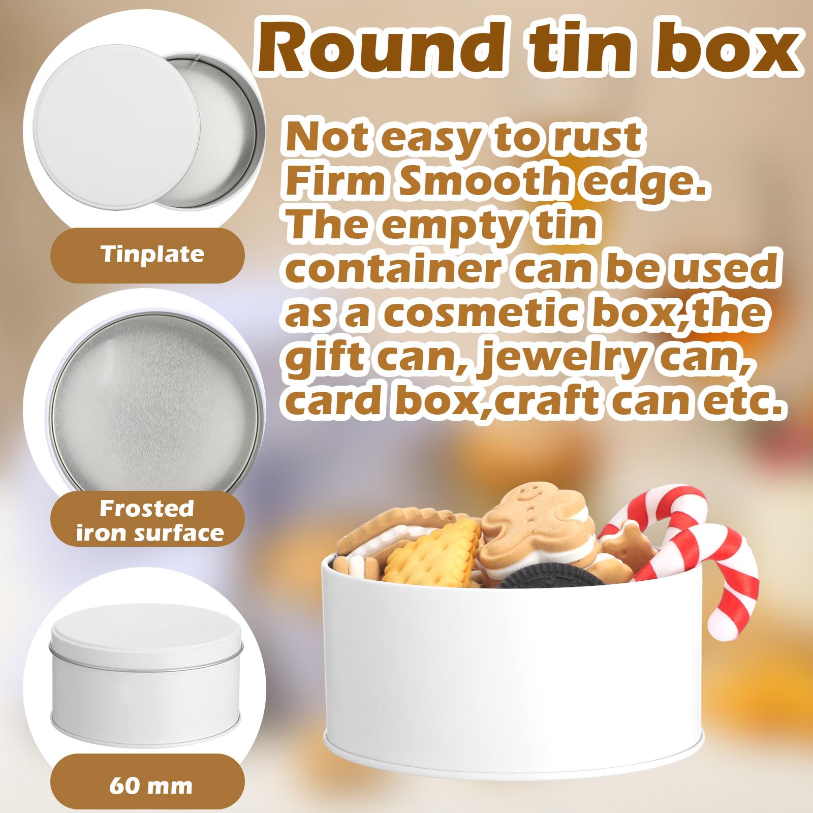 Hicarer 10 Pack Pure White Cookie Tins with Lids Round Mini Cake Christmas Gift Tin Metal Empty Tin Cookies Container Tin Cans with Lids for Cakes Tinplate Box for Storing Snack Chocolate Baking