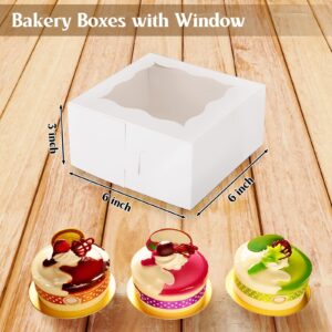 100 Packs Bakery Boxes with Window 6 x 6 x 3 Inch Small Cookie Boxes Mini Macaron Boxes for Packaging Dessert Boxes Pastry Boxes Treat Boxes with Window Cake Box Pie Boxes with 100 Stickers(White)